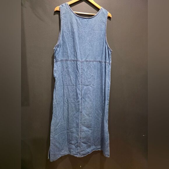 VINTAGE Women's Denim Chambray Maxi Dress Embroidered Floral Side Button 1X - Picture 8 of 9